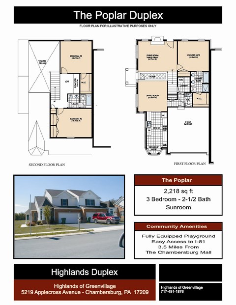 Floor plan for 3 beds, 2.5 baths, 2218 sqft
